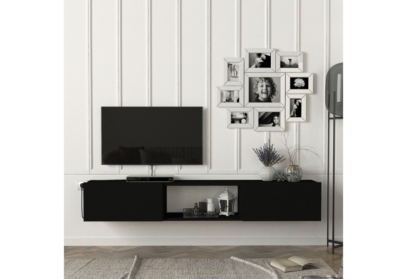 en.casa Lowboard, »Paltamo« Fernsehschrank 180x31x29,5cm Schwarz – Bild 4 von 5