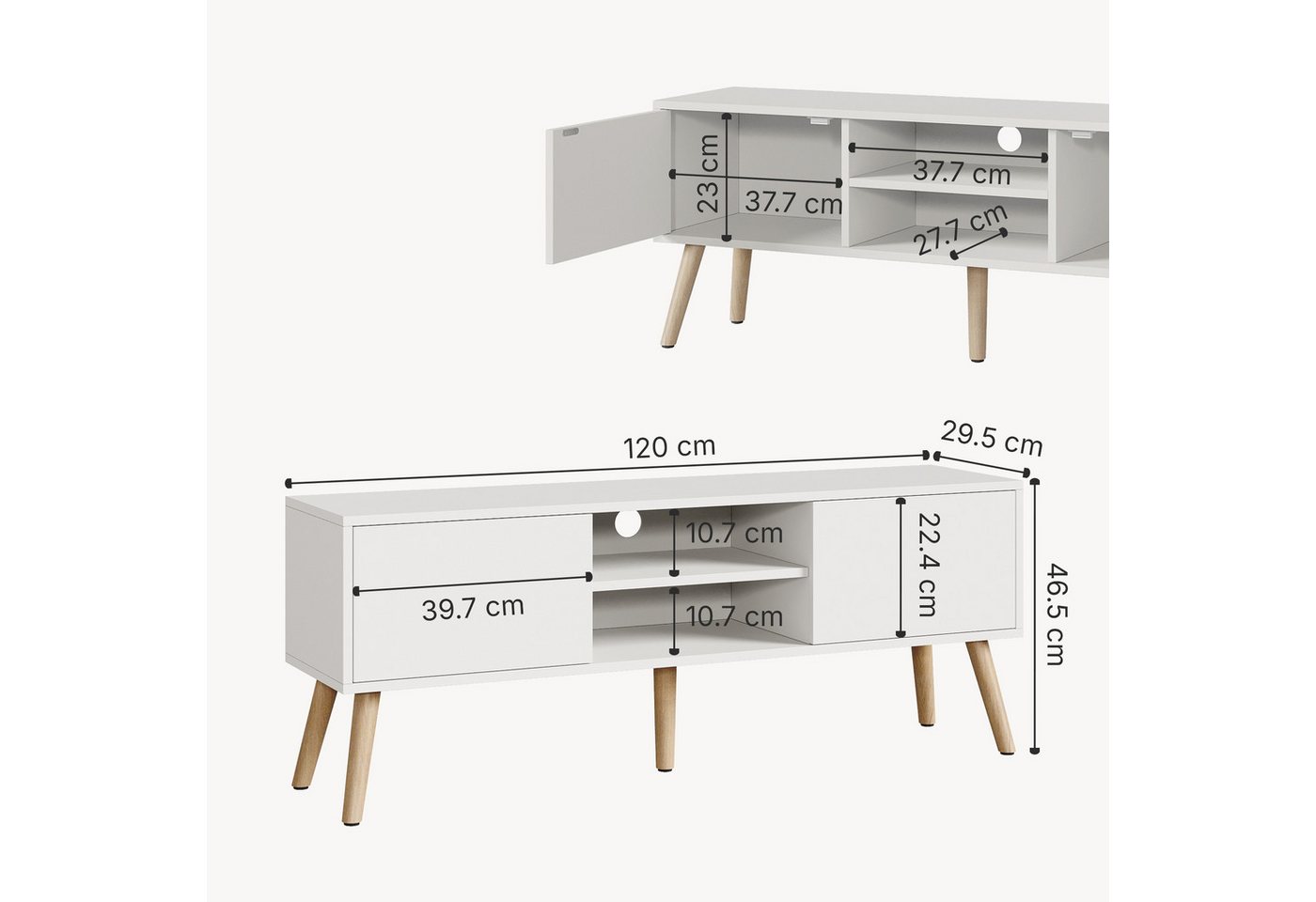en.casa Lowboard, »Eskilstuna« Fernsehtisch 120x29,5x46,5cm Weiß – Bild 4 von 5