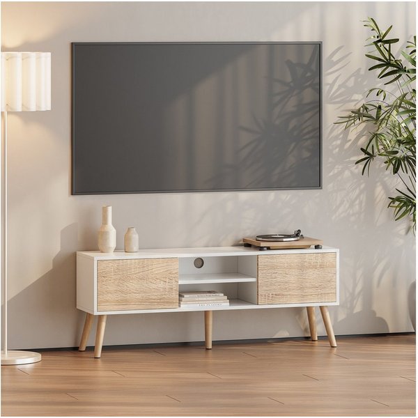 en.casa Lowboard, »Eskilstuna« Fernsehtisch 120x29,5x46,5cm Weiß / Eiche