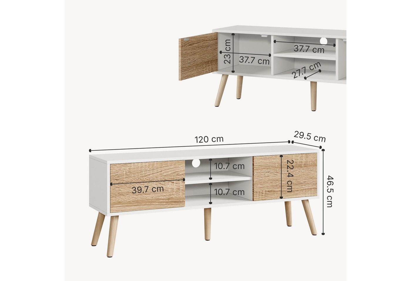 en.casa Lowboard, »Eskilstuna« Fernsehtisch 120x29,5x46,5cm Weiß / Eiche – Bild 4 von 5