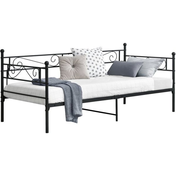 en.casa Metallbett, »Kerava« Bettsofa mit Lattenrost Tagesbett 90x200cm Stahl Schwarz