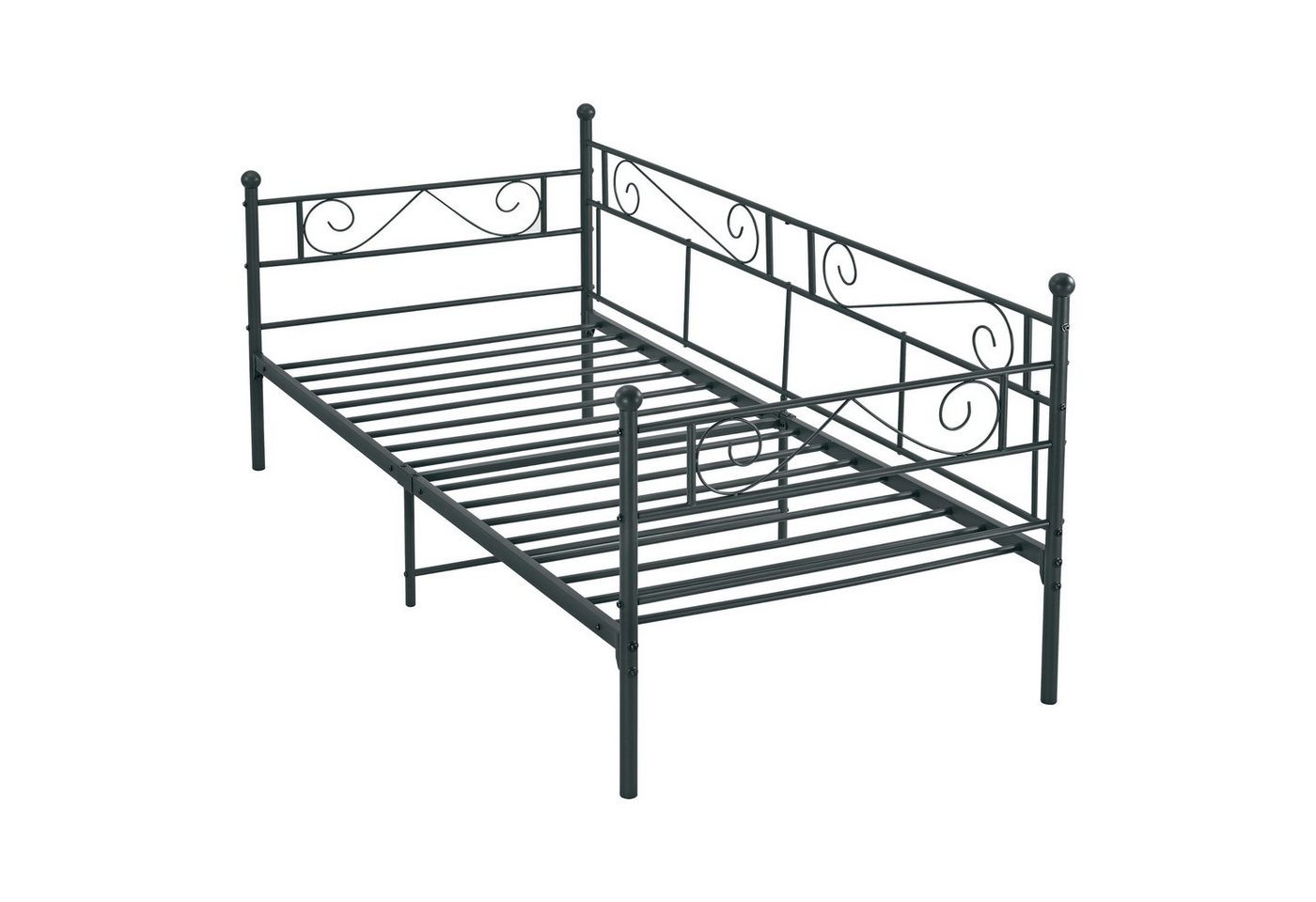 en.casa Metallbett, »Kerava« Bettsofa mit Lattenrost Tagesbett 90x200cm Stahl Schwarz – Bild 2 von 5