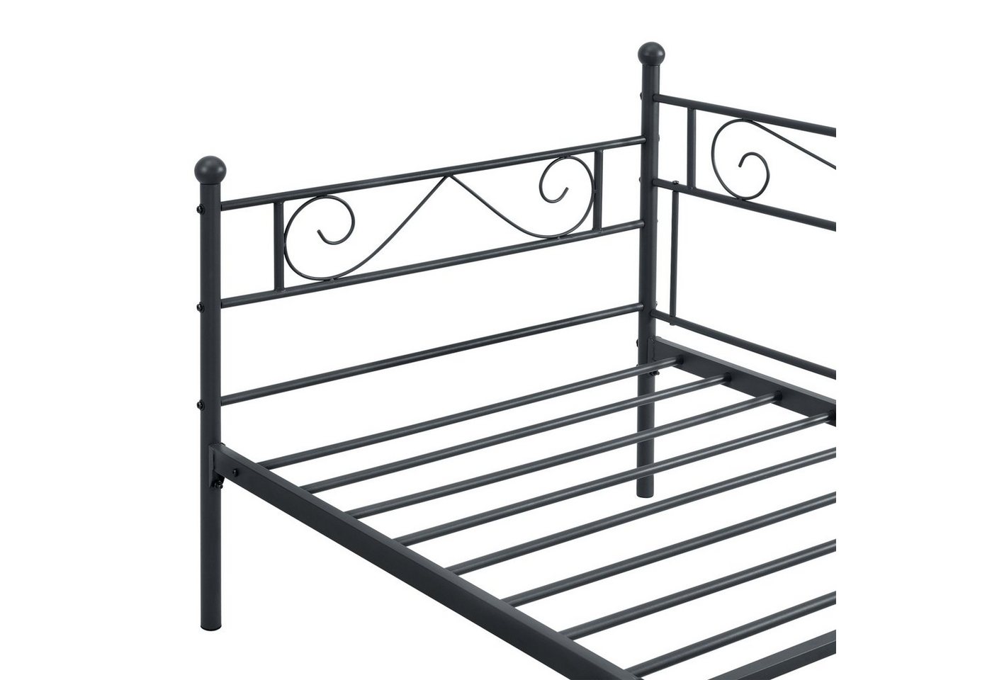 en.casa Metallbett, »Kerava« Bettsofa mit Lattenrost Tagesbett 90x200cm Stahl Schwarz – Bild 5 von 5