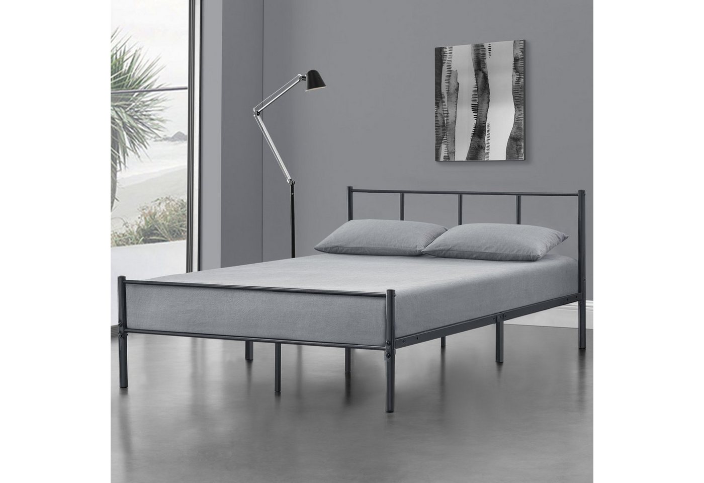 en.casa Metallbett, »Laos« Bettgestell Stahlrahmen 120x200 cm Dunkelgrau, matt – Bild 2 von 5