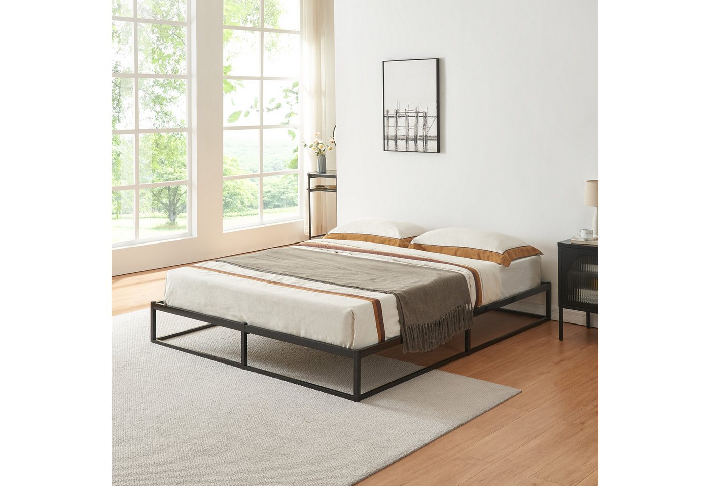 en.casa Metallbett, »Trerunta« Bettgestell 180 x 200 cm Stahl Schwarz – Bild 2 von 5