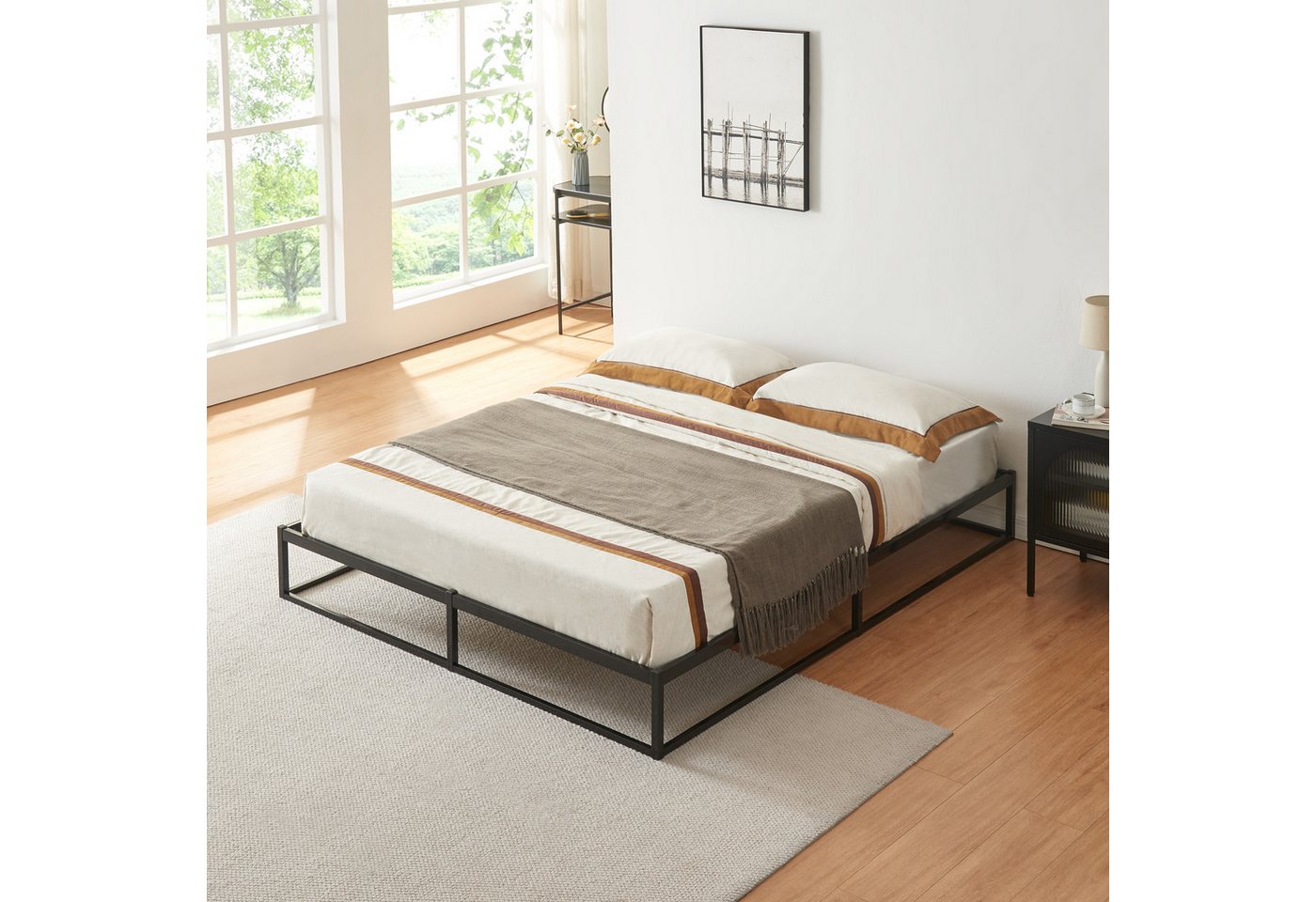en.casa Metallbett, »Trerunta« Bettgestell 180 x 200 cm Stahl Schwarz – Bild 3 von 5