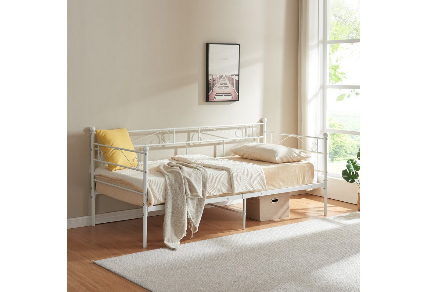 en.casa Metallbett, »Trerunta« Bettgestell 180 x 200 cm Stahl Weiß – Bild 2 von 5