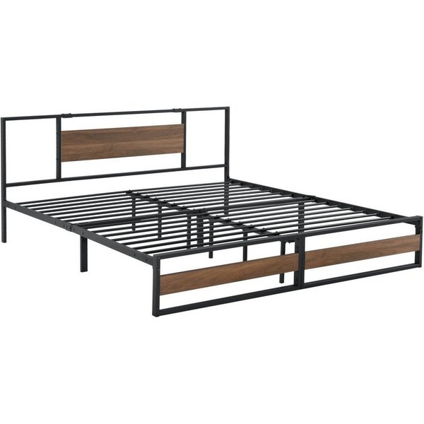 en.casa Metallbett, »Villach« Bettgestell 180x200 cm Stahlrahmen Schwarz Walnuss-Optik