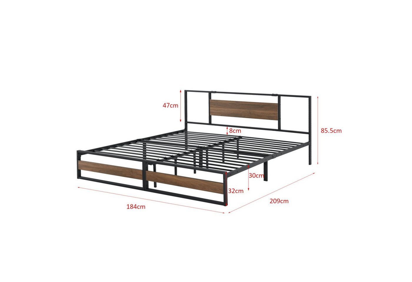 en.casa Metallbett, »Villach« Bettgestell 180x200 cm Stahlrahmen Schwarz Walnuss-Optik – Bild 3 von 5