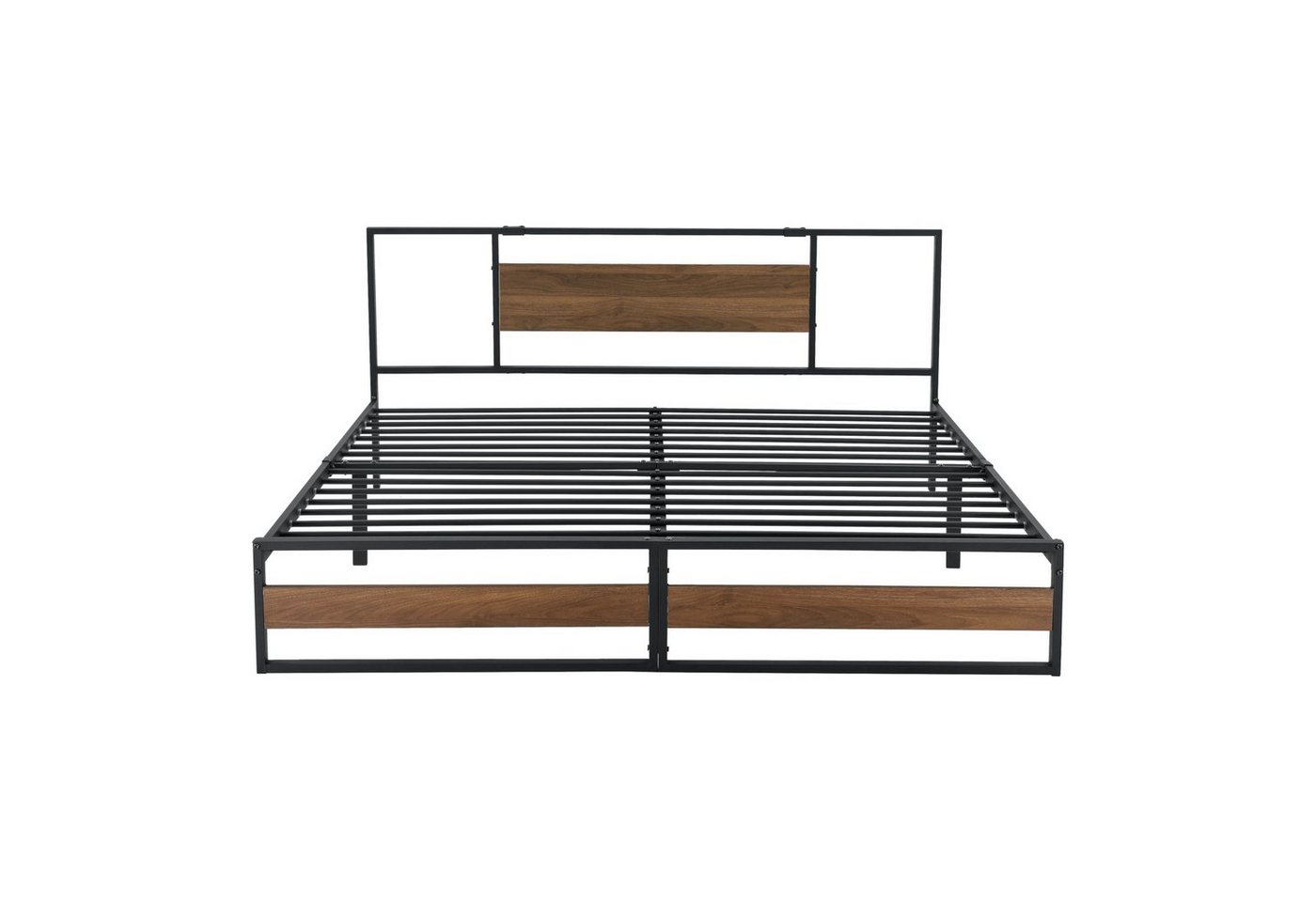 en.casa Metallbett, »Villach« Bettgestell 180x200 cm Stahlrahmen Schwarz Walnuss-Optik – Bild 4 von 5