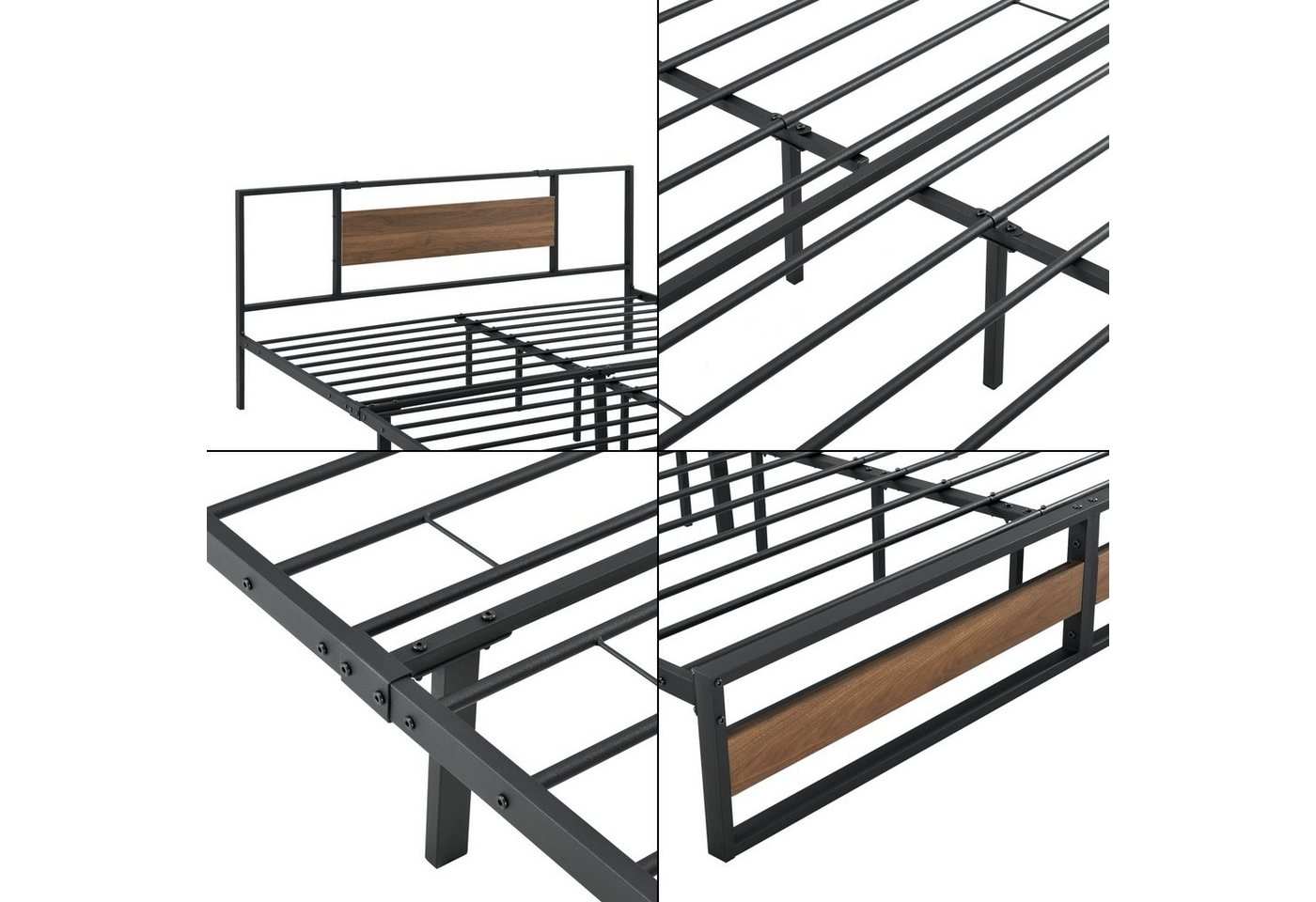 en.casa Metallbett, »Villach« Bettgestell 180x200 cm Stahlrahmen Schwarz Walnuss-Optik – Bild 5 von 5