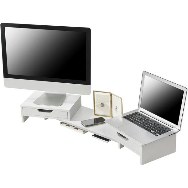 en.casa Monitorständer, (»Marttila« Monitorerhöhung mit 2 Schubladen 60x22x11cm Weiß)