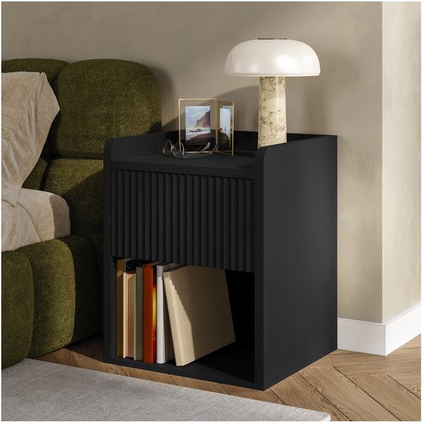 en.casa Nachttisch (1-St), »Nand« 1 Schublade 1 offenes Fach 55 x 45 x 39 cm Schwarz