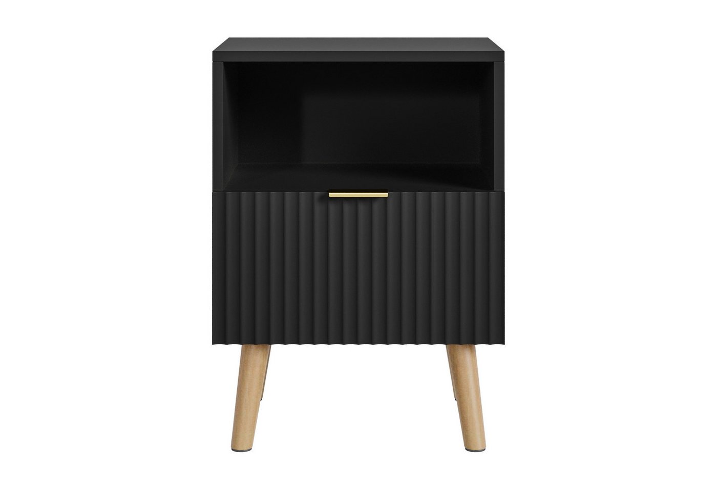en.casa Nachttisch (1-St), »Nand« 1 Schublade 1 offenes Fach 55x40x30 cm Holzbeine Schwarz – Bild 2 von 5