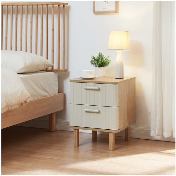 en.casa Nachttisch, »Ferrersp« mit 2 Schubladen 50x40x40 cm Eicheoptik/Sandfarben