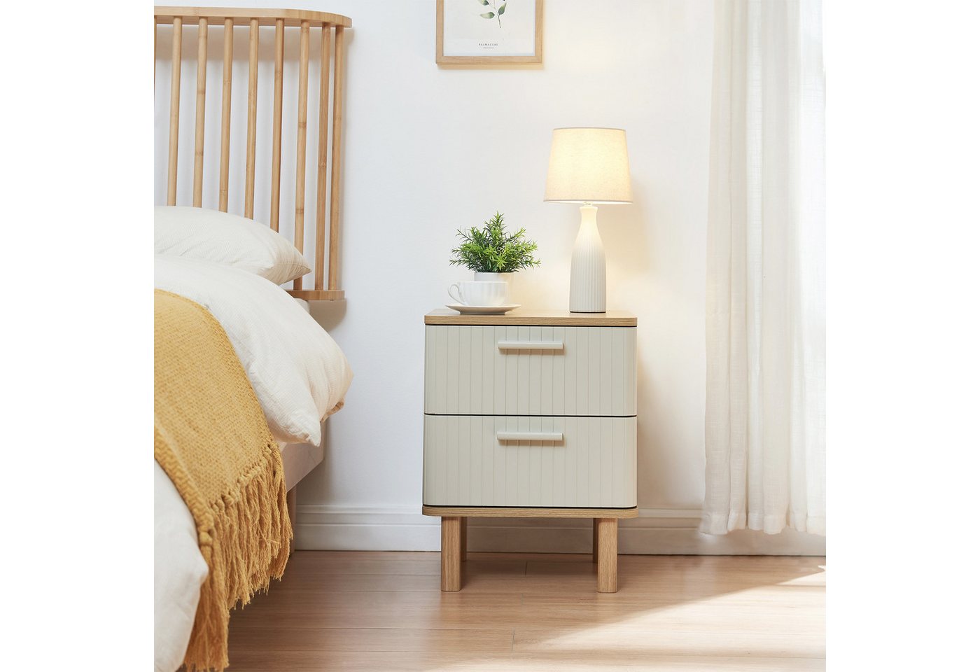 en.casa Nachttisch, »Ferrersp« mit 2 Schubladen 50x40x40 cm Eicheoptik/Sandfarben – Bild 2 von 5