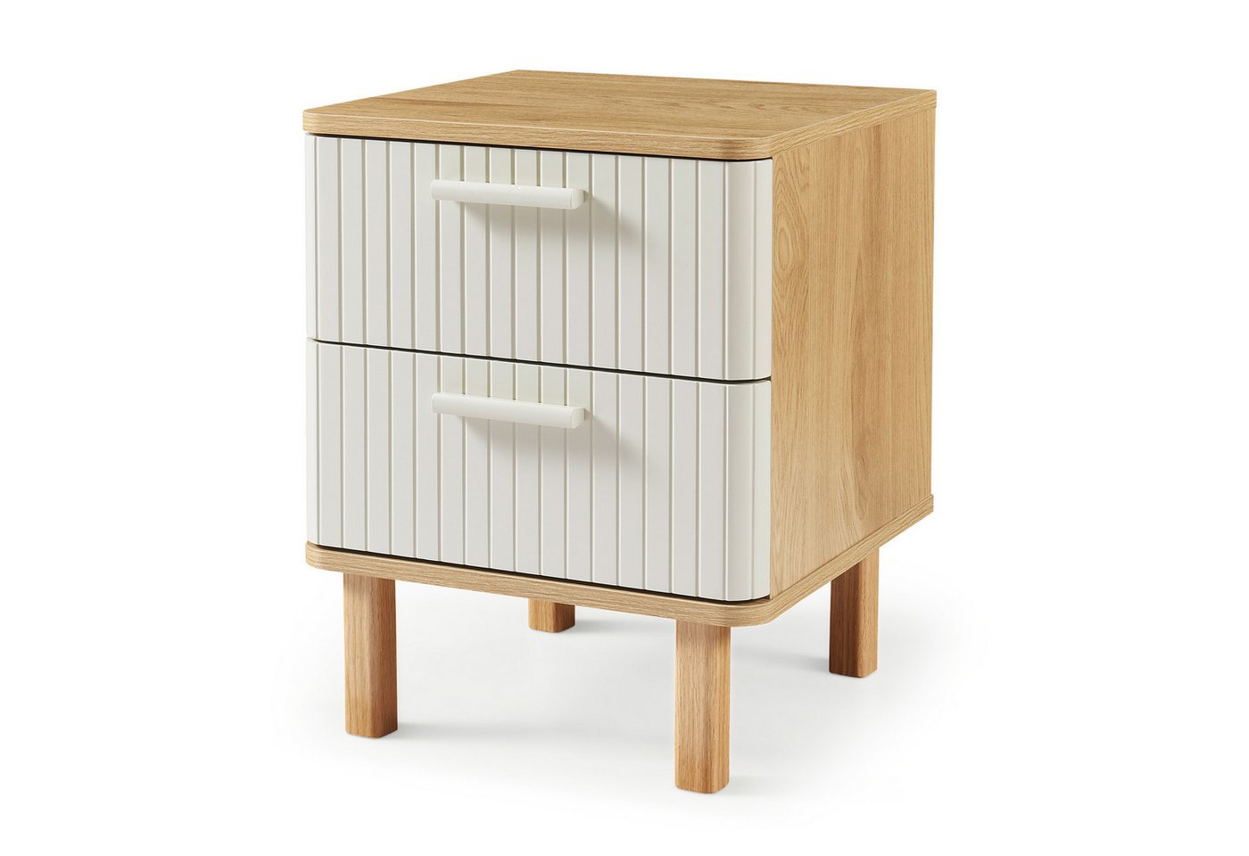 en.casa Nachttisch, »Ferrersp« mit 2 Schubladen 50x40x40 cm Eicheoptik/Sandfarben – Bild 4 von 5