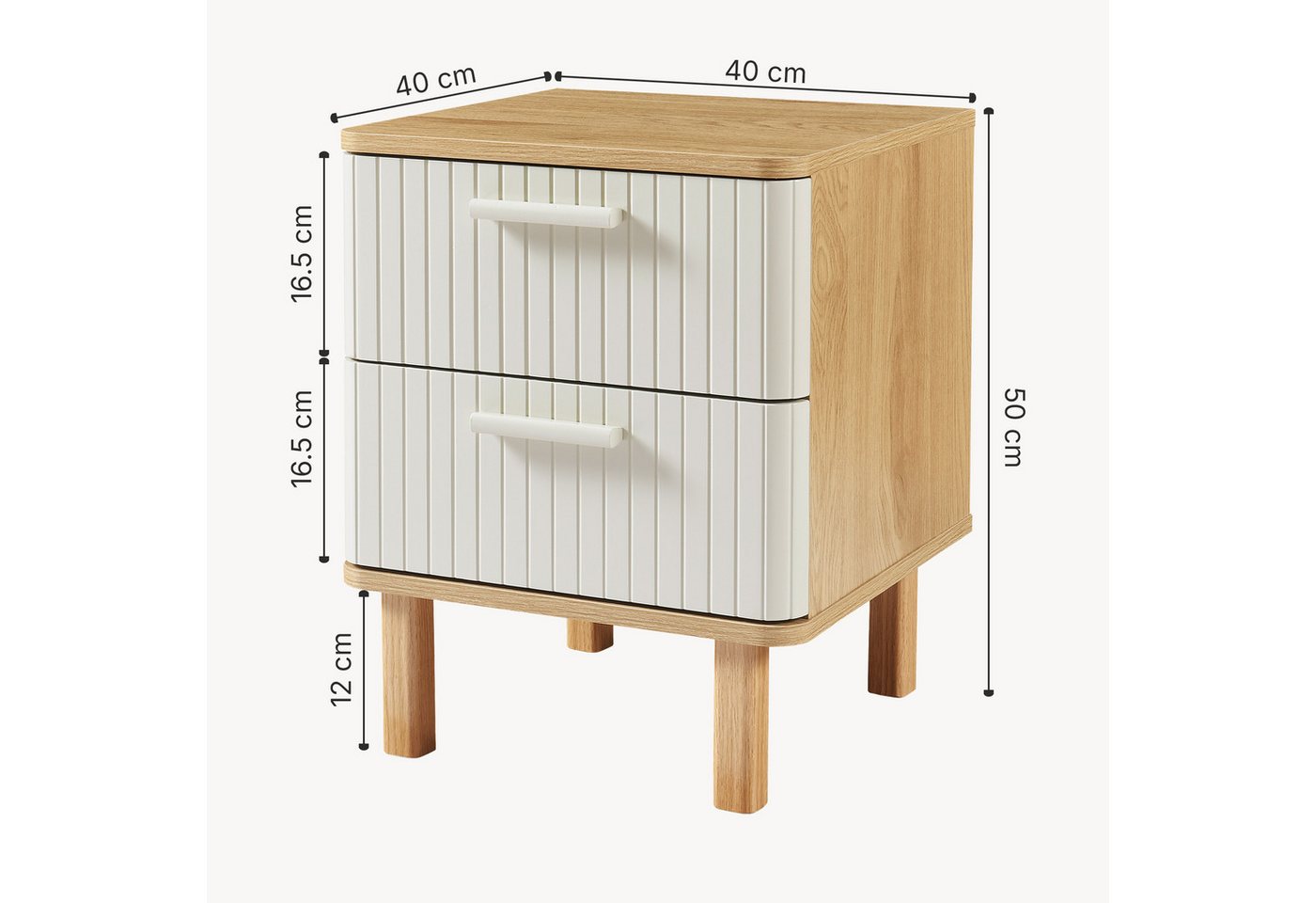en.casa Nachttisch, »Ferrersp« mit 2 Schubladen 50x40x40 cm Eicheoptik/Sandfarben – Bild 5 von 5