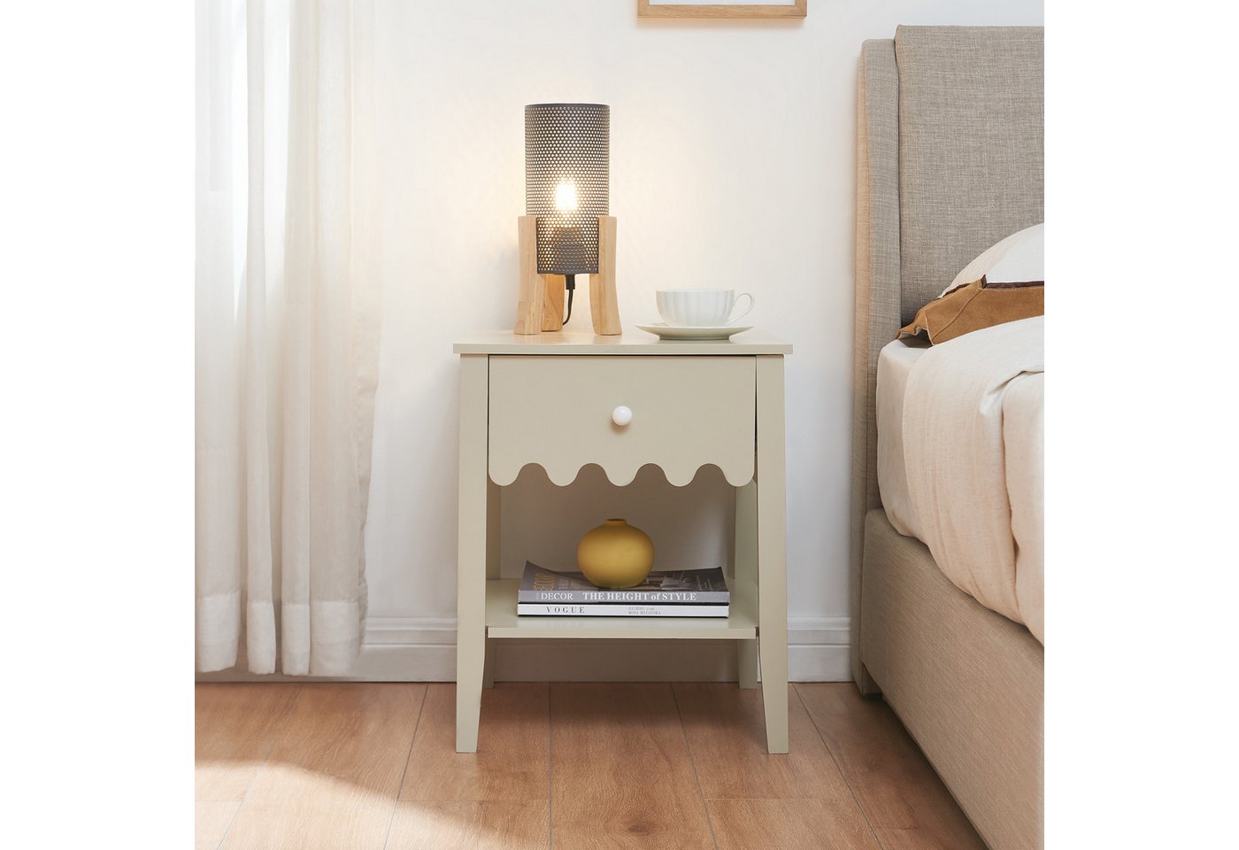 en.casa Nachttisch, »Luspoo« mit Schublade 50 x 40 x 40 cm Cremeweiß – Bild 2 von 5