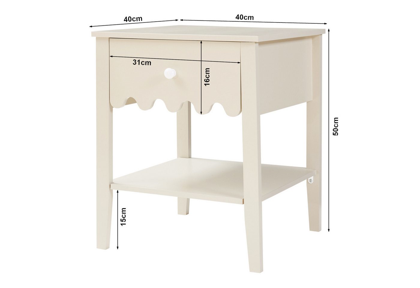 en.casa Nachttisch, »Luspoo« mit Schublade 50 x 40 x 40 cm Cremeweiß – Bild 4 von 5