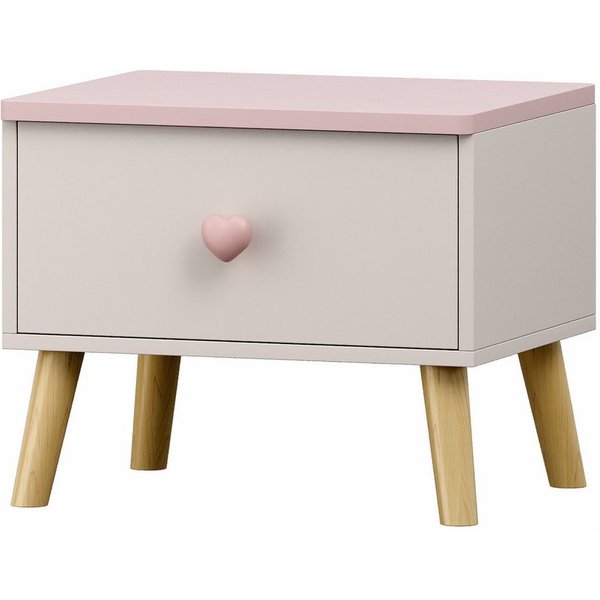 en.casa Nachttisch, »Sandnes« mit 1 Schublade 31 x 38 x 30 cm Holzbeine Weiß/Rosa