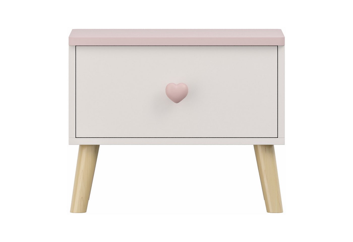 en.casa Nachttisch, »Sandnes« mit 1 Schublade 31 x 38 x 30 cm Holzbeine Weiß/Rosa – Bild 5 von 5