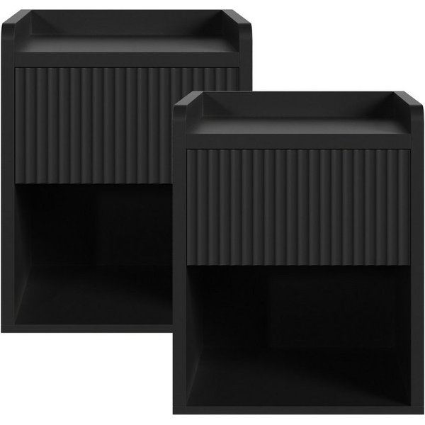 en.casa Nachttisch (Set, 2-St), »Nand« 1 Schublade 1 offenes Fach 55 x 45 x 39 cm Schwarz