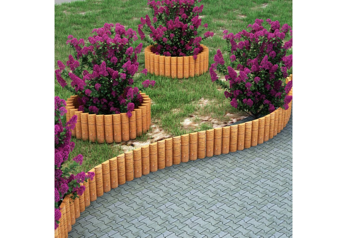 en.casa Palisade, »Rotta« Beetumrandung abrollbar Kiefernholz 150x20cm – Bild 2 von 4
