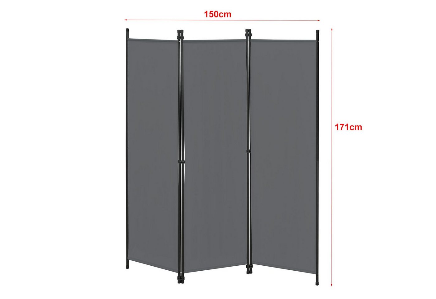 en.casa Paravent, »Huesca« Spanische Wand 3-teilig Sichtschutz 150x171cm Dunkelgrau – Bild 2 von 5