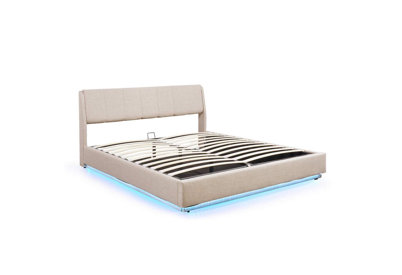 en.casa Polsterbett, »Tröstiar« mit LED-Beleuchtung Leinen 180 x 200 cm Beige – Bild 2 von 5