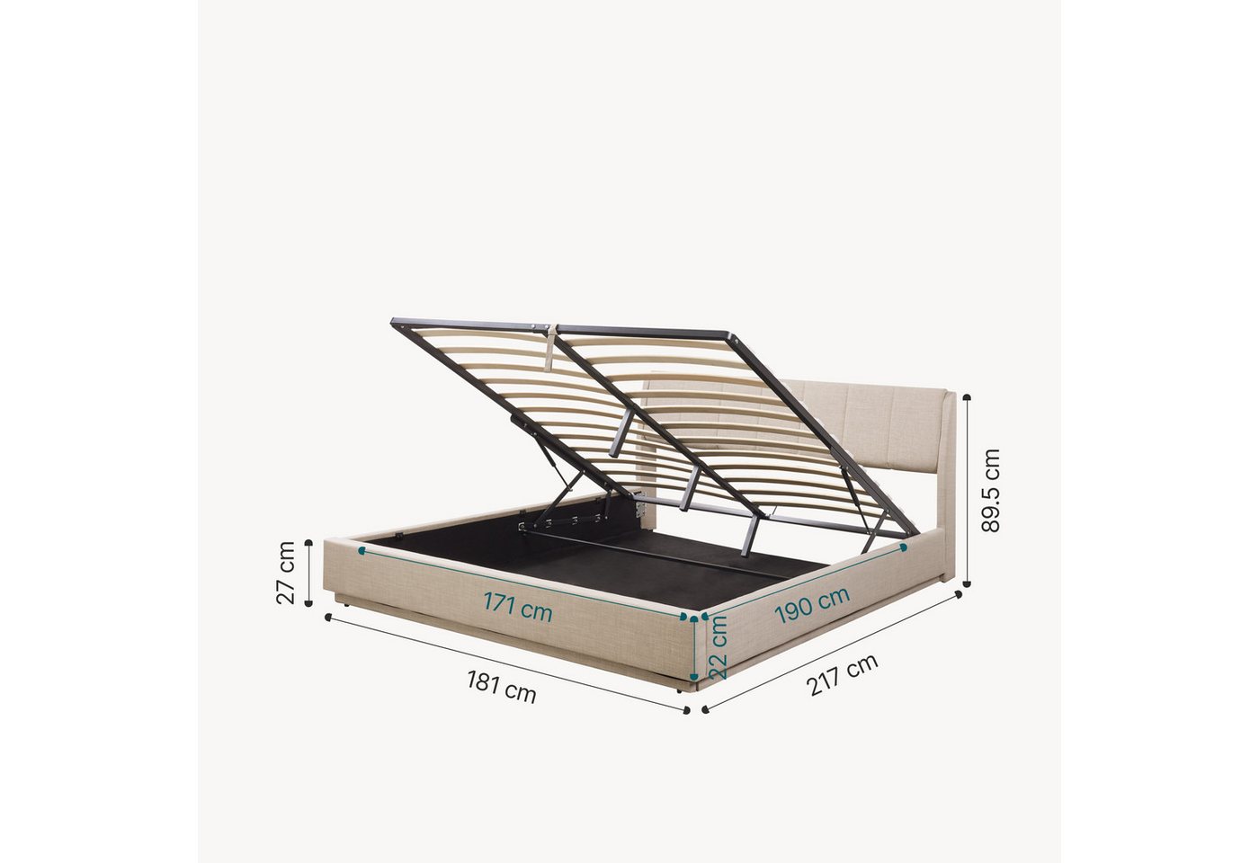 en.casa Polsterbett, »Tröstiar« mit LED-Beleuchtung Leinen 180 x 200 cm Beige – Bild 3 von 5