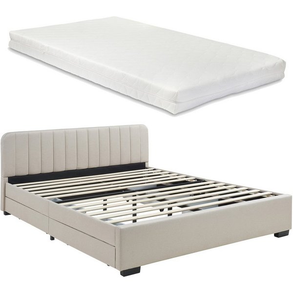 en.casa Polsterbett, »Nofrenna« mit Matratze 140 x 200 cm Leinen Beige