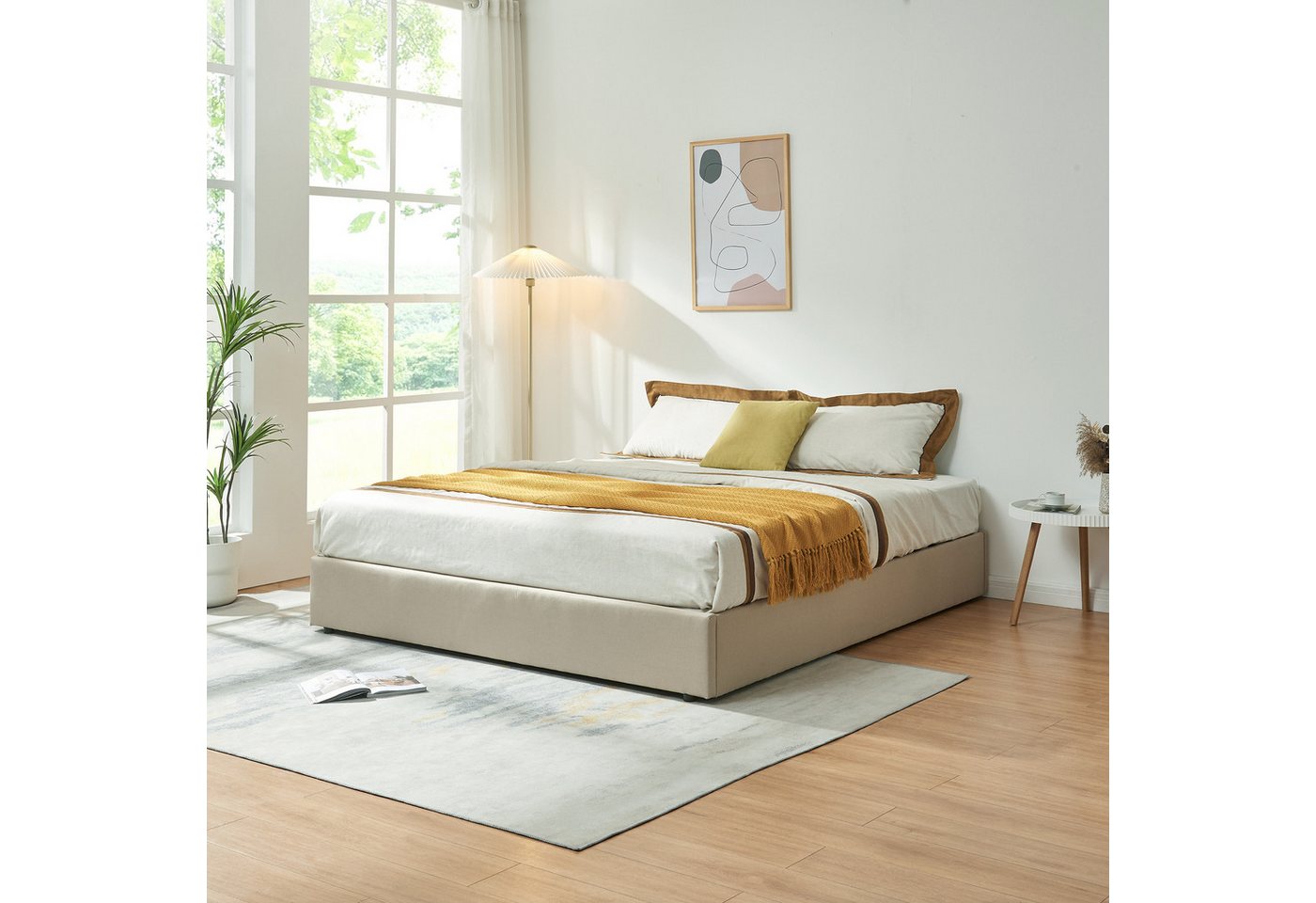 en.casa Polsterbett, »Nola« mit Bettkasten 160x200cm Beige – Bild 2 von 5