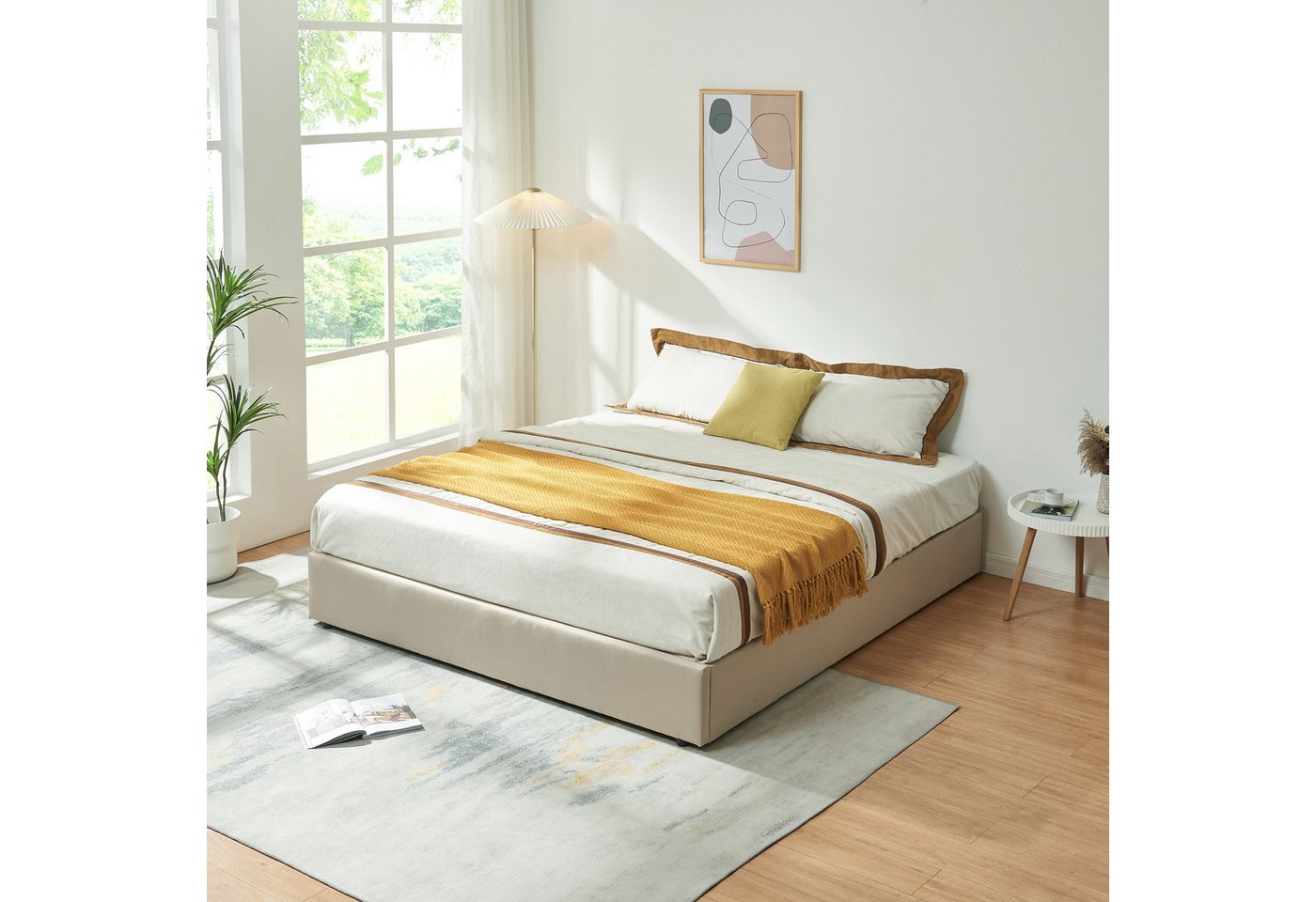 en.casa Polsterbett, »Nola« mit Bettkasten 160x200cm Beige – Bild 3 von 5