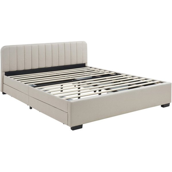 en.casa Polsterbett, »Nofrenna« mit 4 Schubladen 140 x 200 cm Leinen Beige