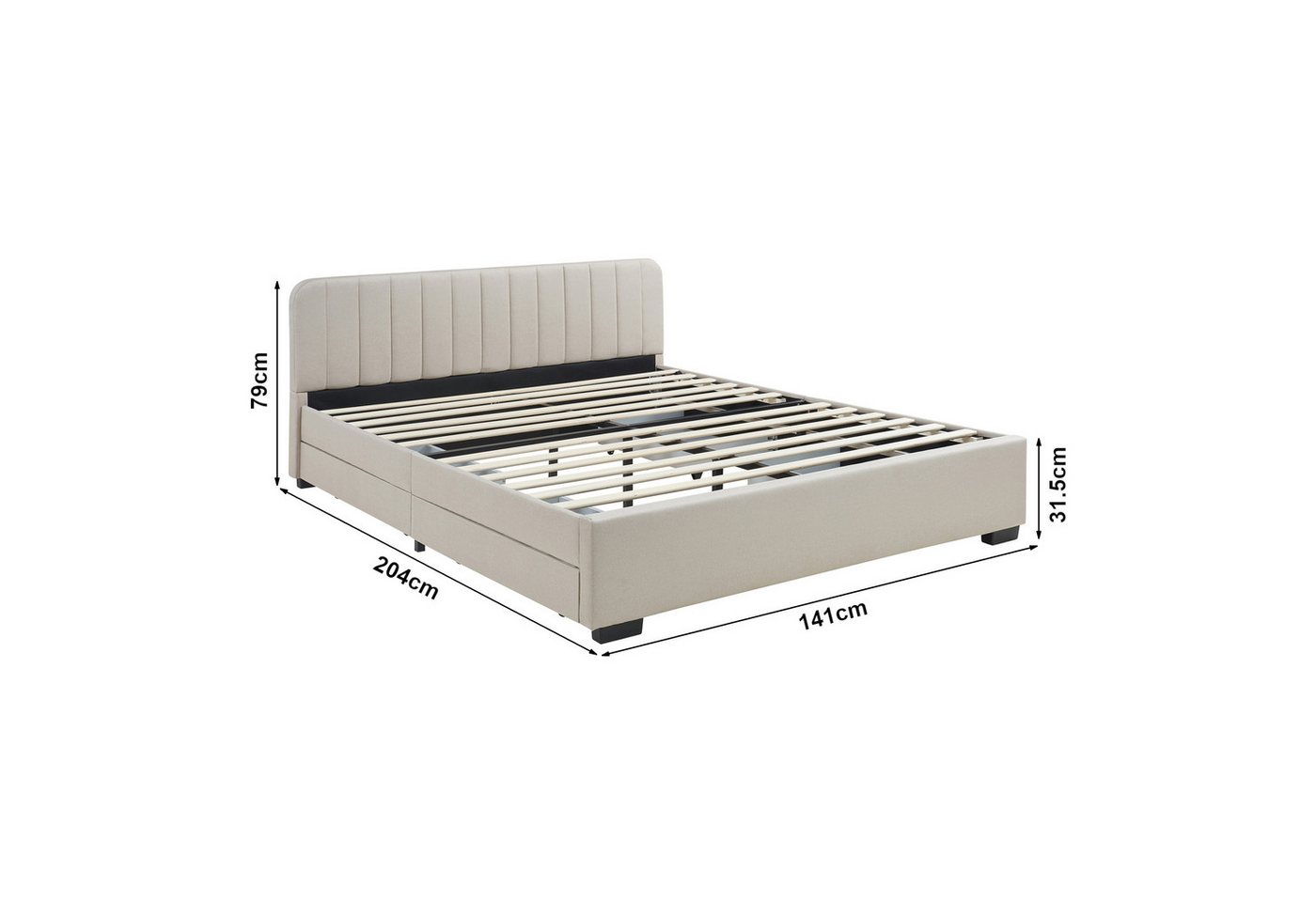 en.casa Polsterbett, »Nofrenna« mit 4 Schubladen 140 x 200 cm Leinen Beige – Bild 4 von 5