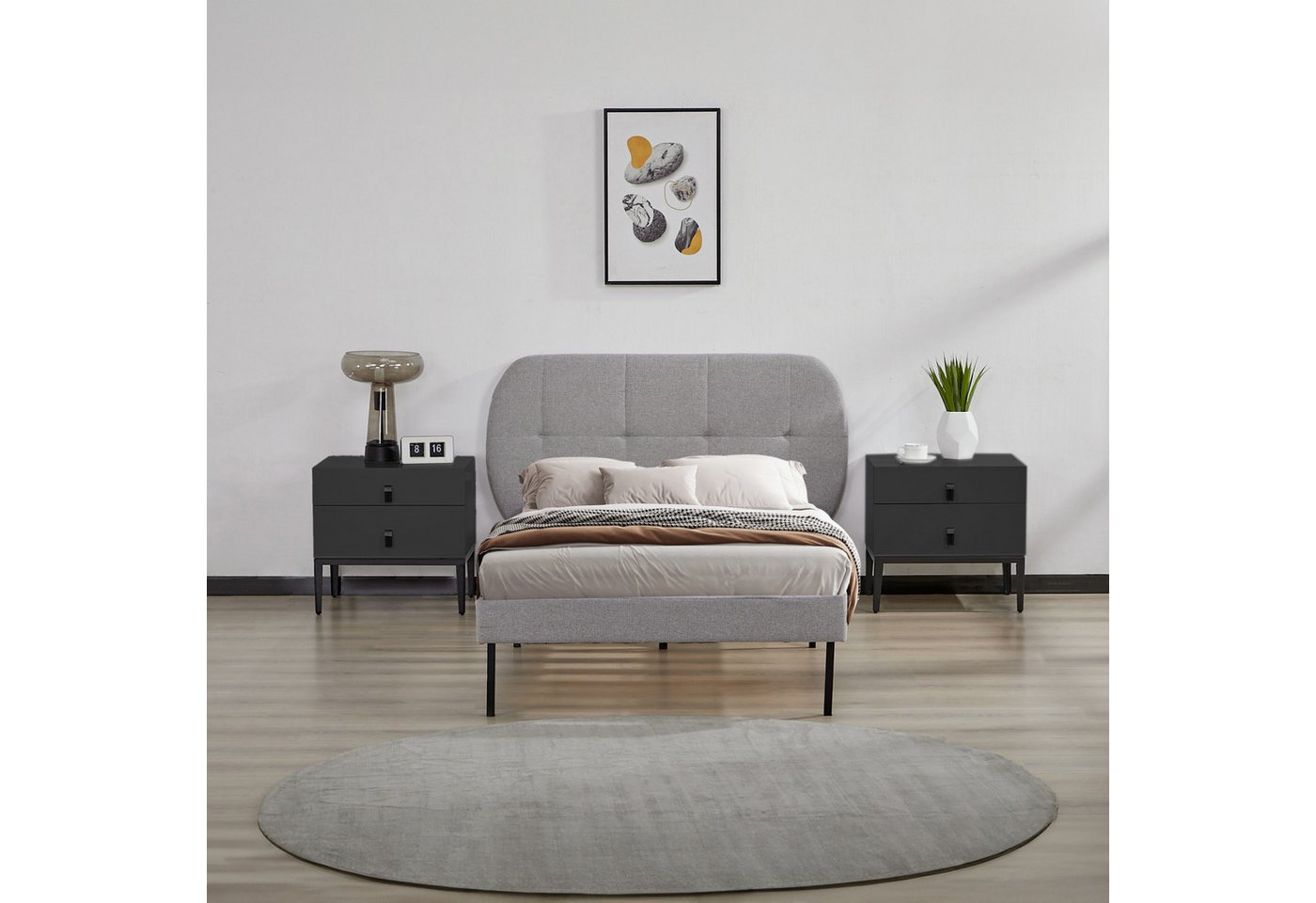 en.casa Polsterbett, »Porvoo« Textil 90 x 200 cm Grau – Bild 3 von 5