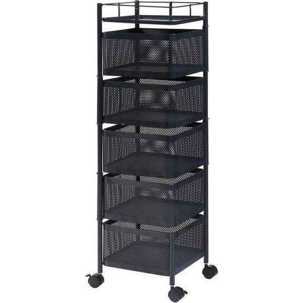 en.casa Rollwagen, »Sunndal« Servierwagen mit 5 Ablagekörben 94,5x27x27cm Schwarz
