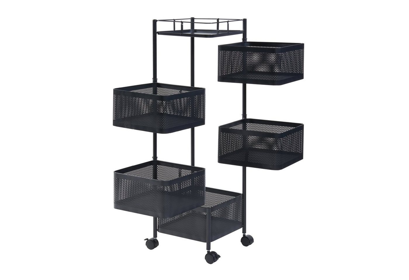 en.casa Rollwagen, »Sunndal« Servierwagen mit 5 Ablagekörben 94,5x27x27cm Schwarz – Bild 5 von 5