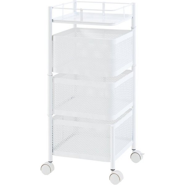en.casa Rollwagen, »Sunndal« Servierwagen mit 3 Ablagekörben 64,5x27x27cm Weiß