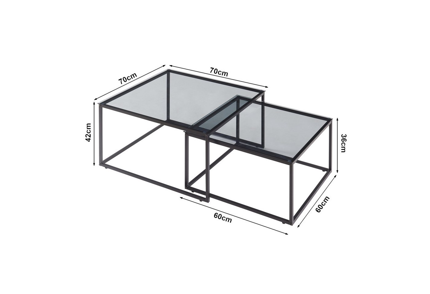 en.casa Satztisch (2-St), »Tromlaslo« Metallgestell quadratisch Rauchglas, grau – Bild 4 von 5