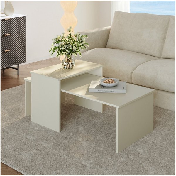 en.casa Satztisch (2er Set), »Sotapim« rechteckig Sandfarben (Oatmeal)