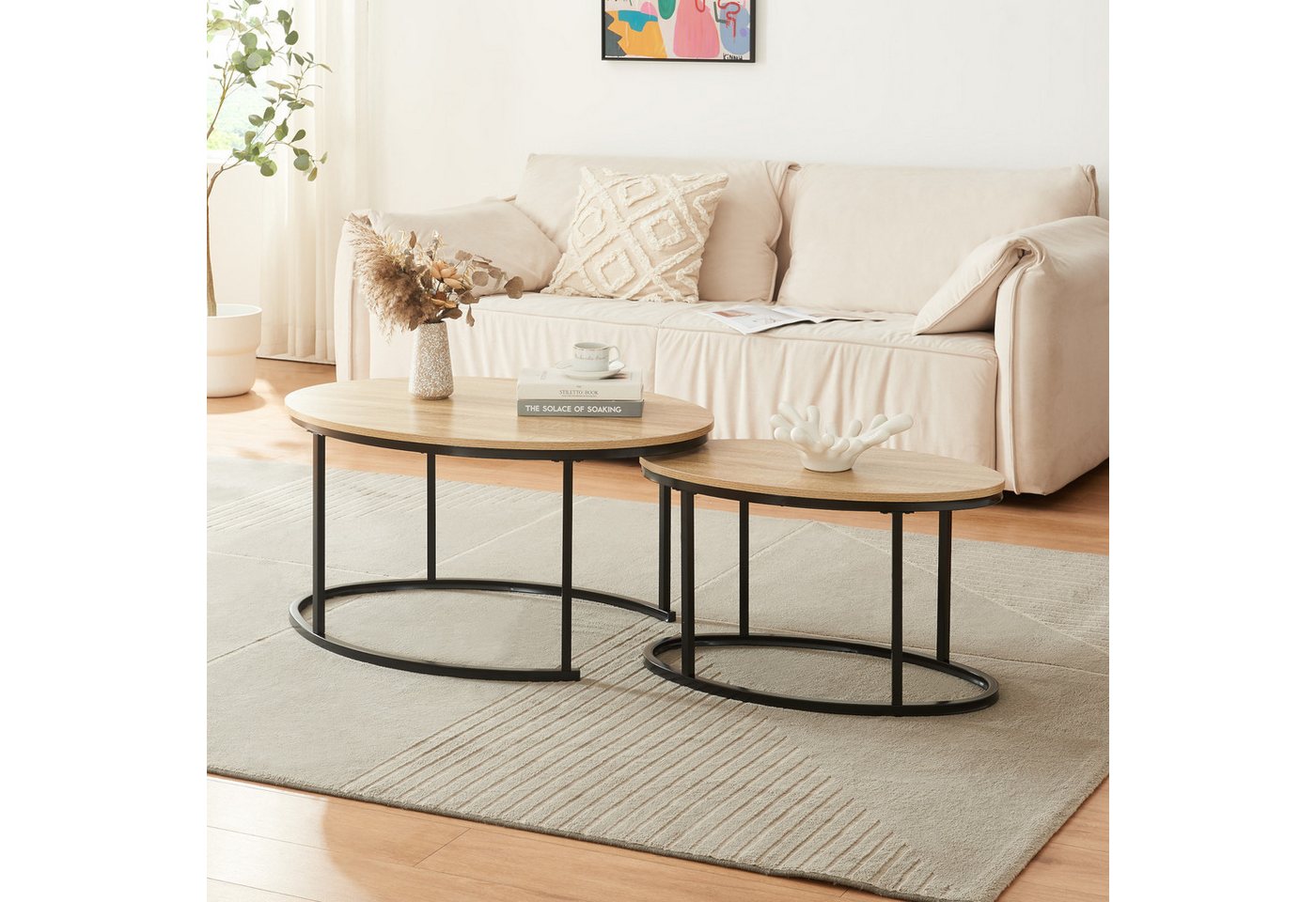 en.casa Satztisch (2er-Set), Beistelltisch »Niederlande« 2er Set Schwarz/Eiche – Bild 2 von 5