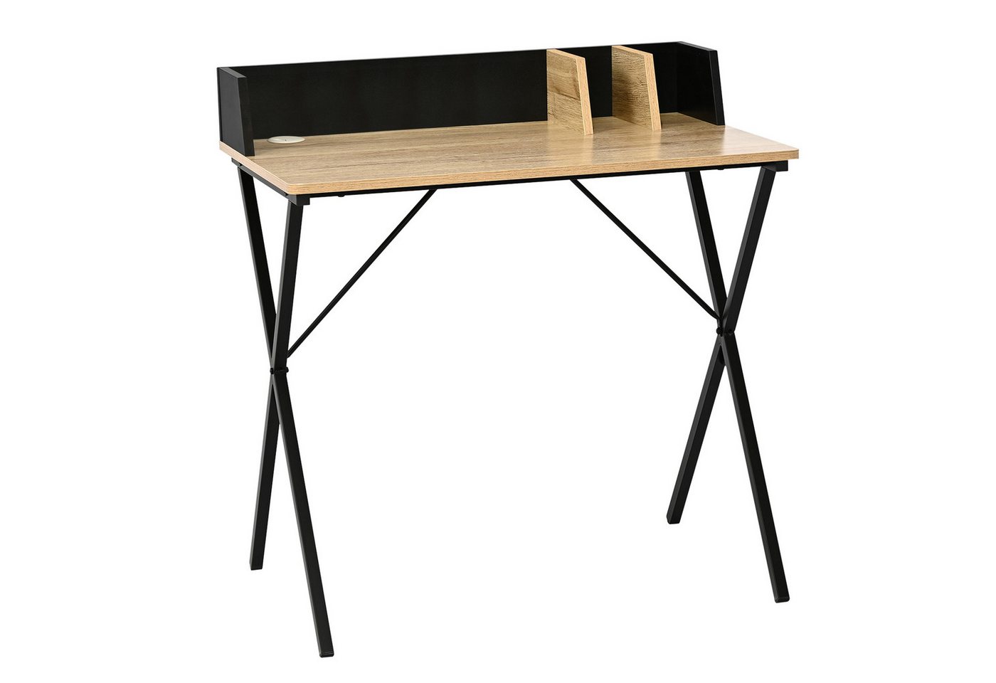 en.casa Schreibtisch, »Kappespoo« mit Kabeldurchlass 84 x 80 x 50 cm Schwarz / Eicheoptik – Bild 2 von 5