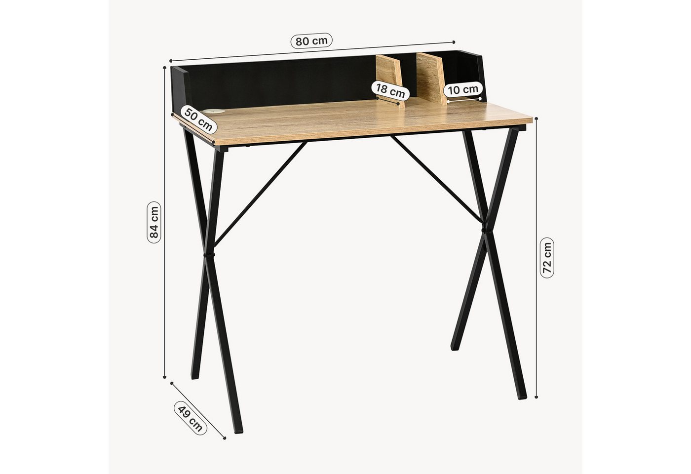 en.casa Schreibtisch, »Kappespoo« mit Kabeldurchlass 84 x 80 x 50 cm Schwarz / Eicheoptik – Bild 3 von 5