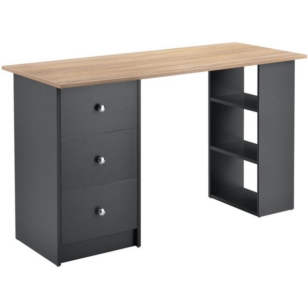 en.casa Schreibtisch, »Lemberg« mit Schubladen und Ablagen 120x50x72cm Dunkelgrau/Holz