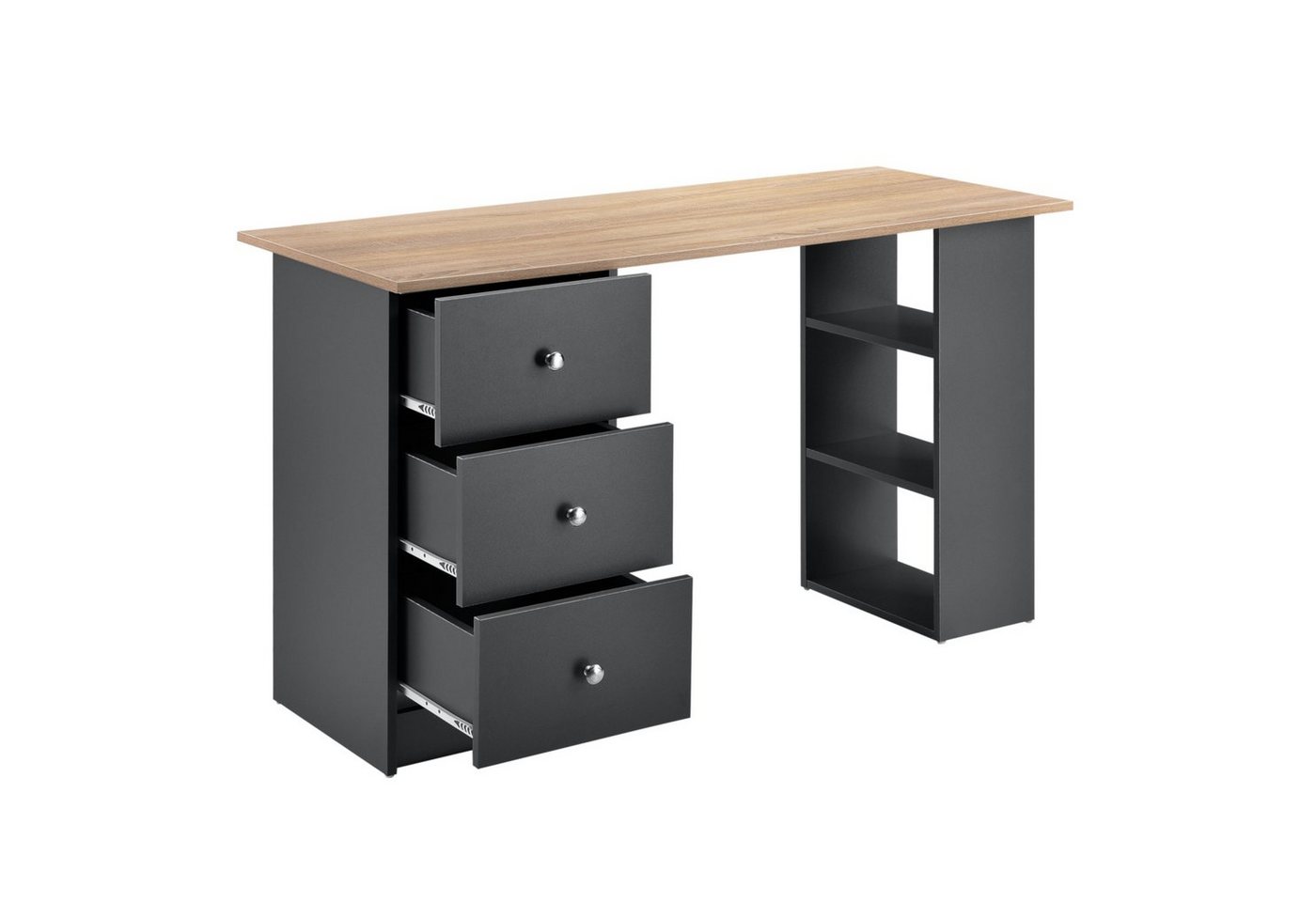 en.casa Schreibtisch, »Lemberg« mit Schubladen und Ablagen 120x50x72cm Dunkelgrau/Holz – Bild 3 von 5