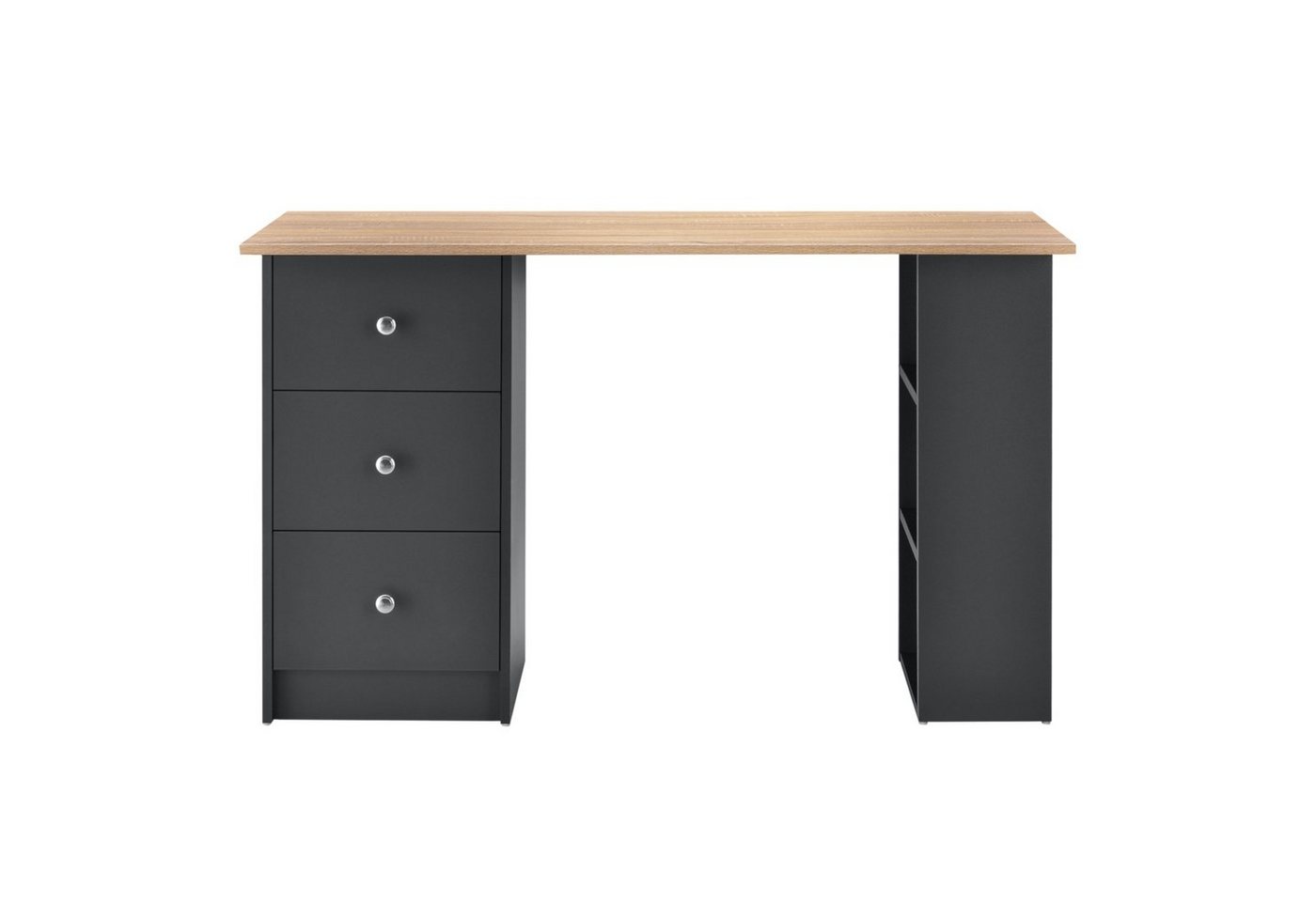 en.casa Schreibtisch, »Lemberg« mit Schubladen und Ablagen 120x50x72cm Dunkelgrau/Holz – Bild 5 von 5