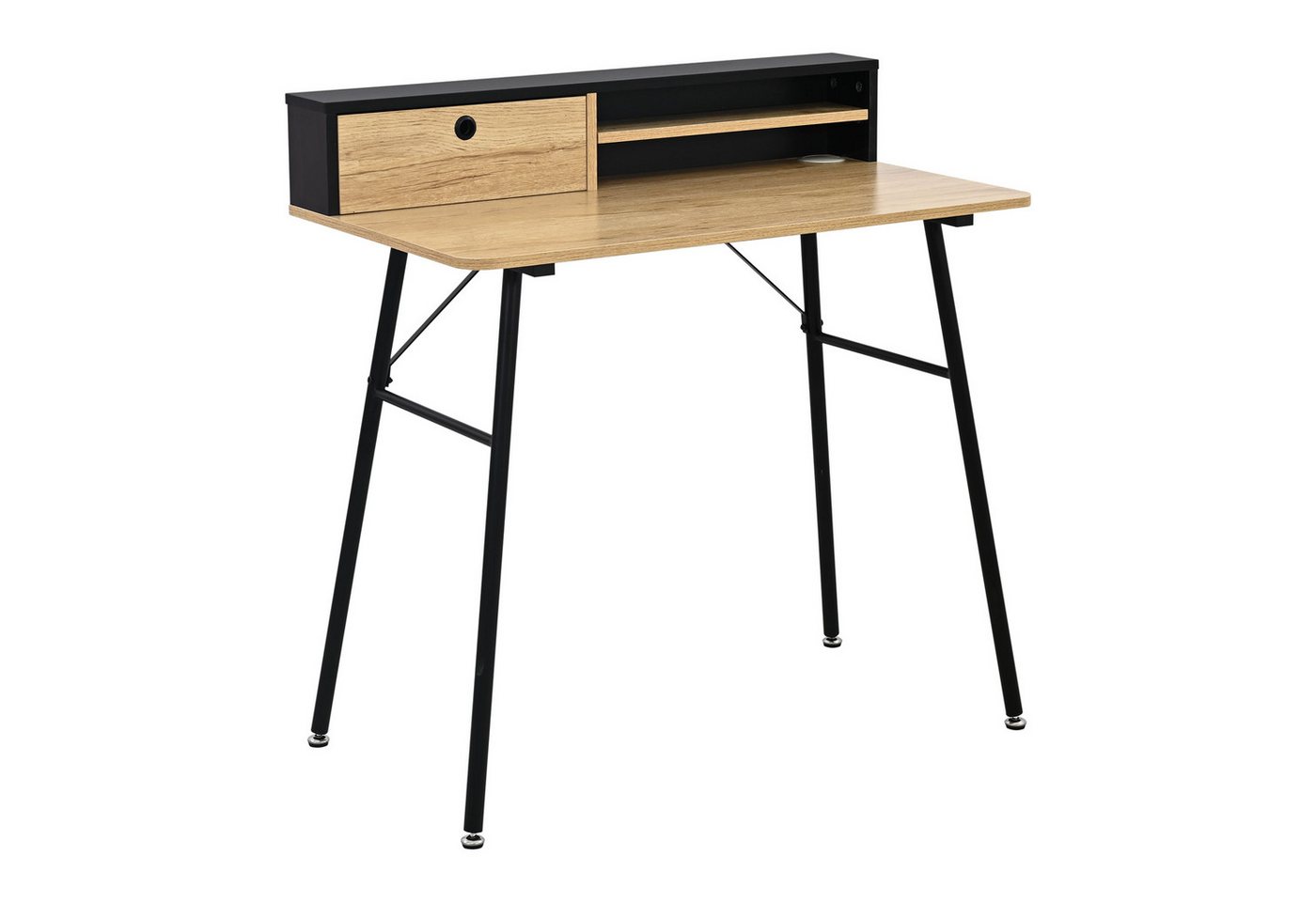 en.casa Schreibtisch, »Var« 2 Fächer 1 Schublade 93x90x50 cm Schwarz/Eicheoptik – Bild 2 von 5