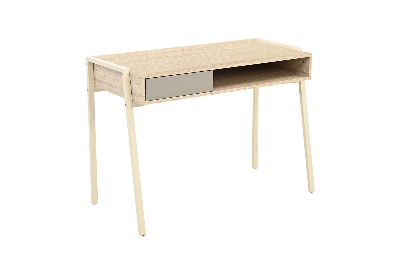 en.casa Schreibtisch, »Boderas« mit Stauraum 107x55x78 cm Metallgestell Beige/Travertin – Bild 2 von 5